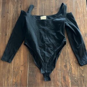 Vintage Black Long-Sleeve Bodysuit Top